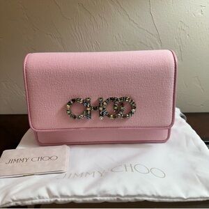 Jimmy Choo Pink Crystal Logo Clutch